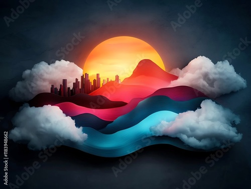 Mesmerizing holographic foil gradient landscape with radiant iridescent shimmering undulating chromatic patterns enchanting kaleidoscopic illusion photo