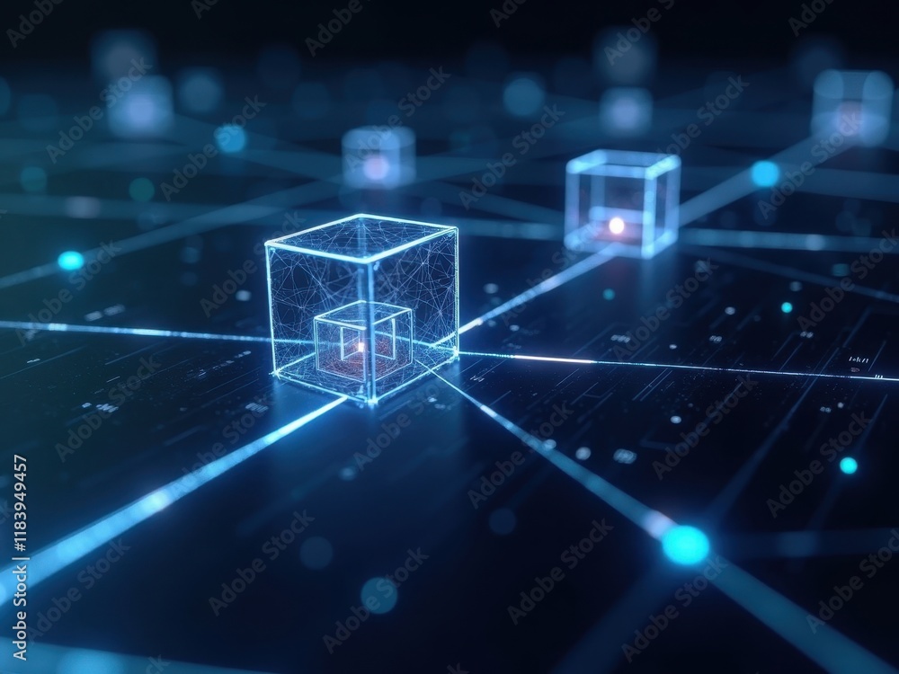 Innovative blockchain technology visualizes interconnected networks of digital assets in a vibrant and dynamic environment
