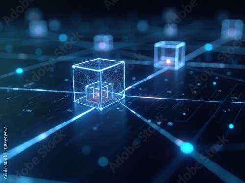 Obraz na płótnie Innovative blockchain technology visualizes interconnected networks of digital assets in a vibrant and dynamic environment w salonie