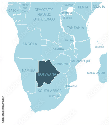 Botswana - blue map with neighboring countries and country names. Vector illustration
