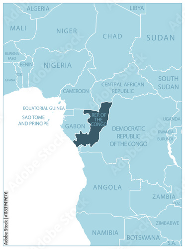 Republic of the Congo - blue map with neighboring countries and country names. Vector illustration