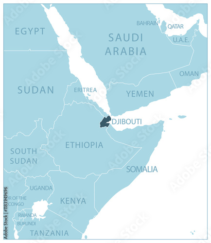 Djibouti - blue map with neighboring countries and country names. Vector illustration