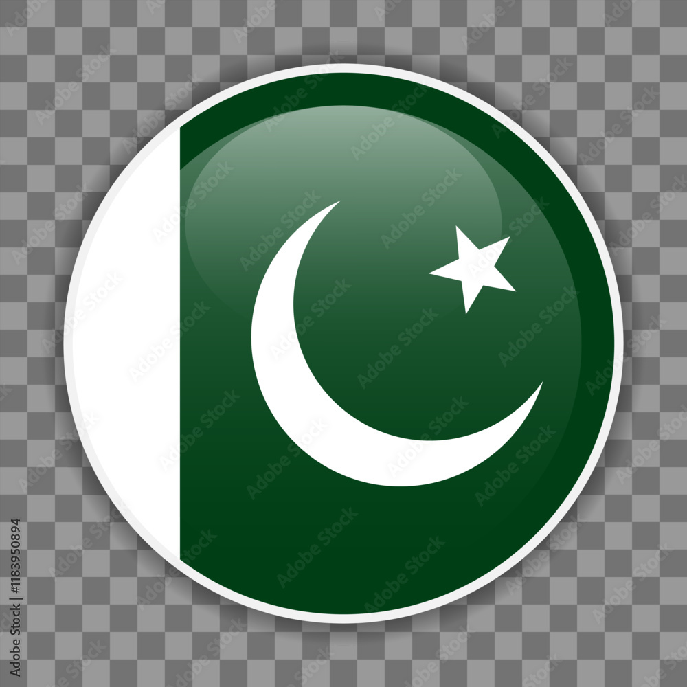 Pakistani flag icon on checkered background. Round vector icon for mobile apps, UI or web design Pakistani flag icon on checkered background. Round vector icon for mobile apps, UI or web design
