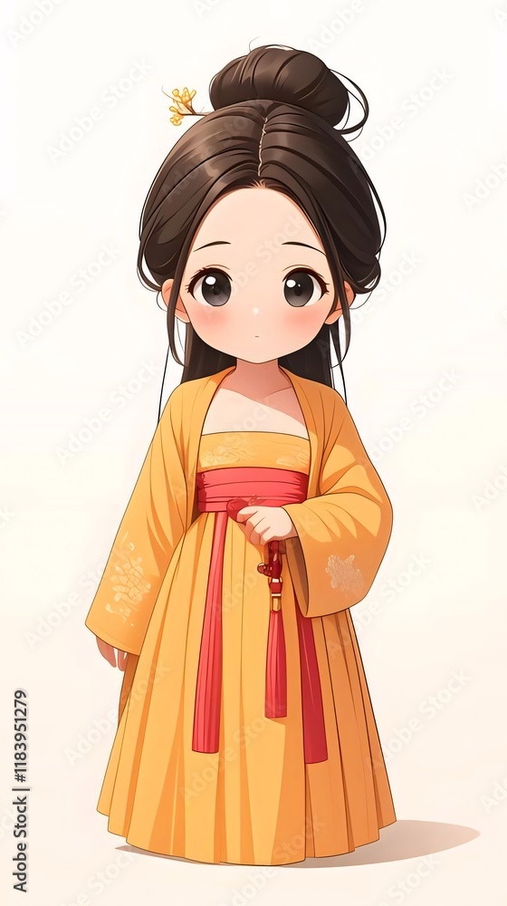 Cute girl, Hanbok, Asian style, illustration, white background. Cute girl, Hanbok, Asian style, illustration, white background.