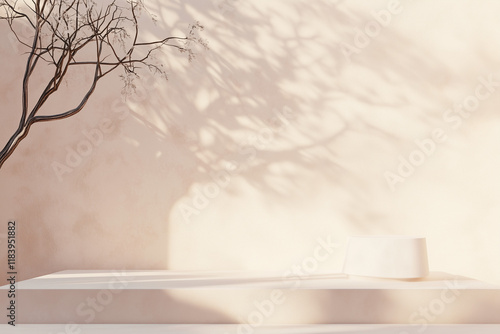 Wallpaper Mural Podium, stand on pastel light stucco background. Mock up for exhibitions, presentation of products, therapy, relaxation and health Torontodigital.ca