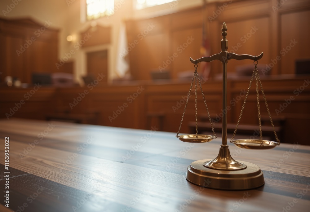 Balance scale in a courtroom at golden hour Balance scale in a courtroom at golden hour