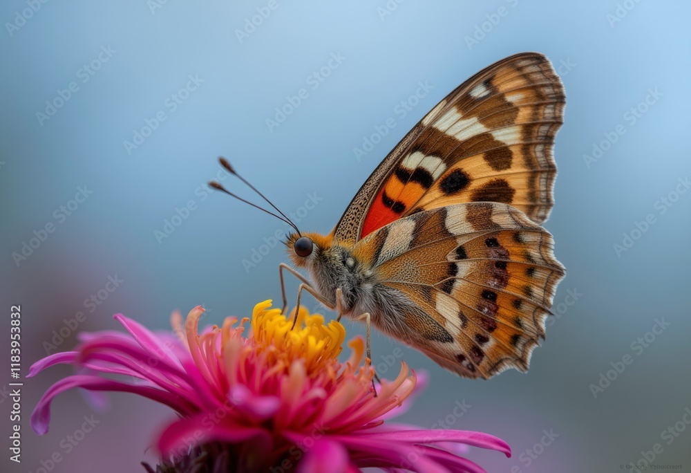 Obraz premium Painted lady butterfly on a vibrant pink flower