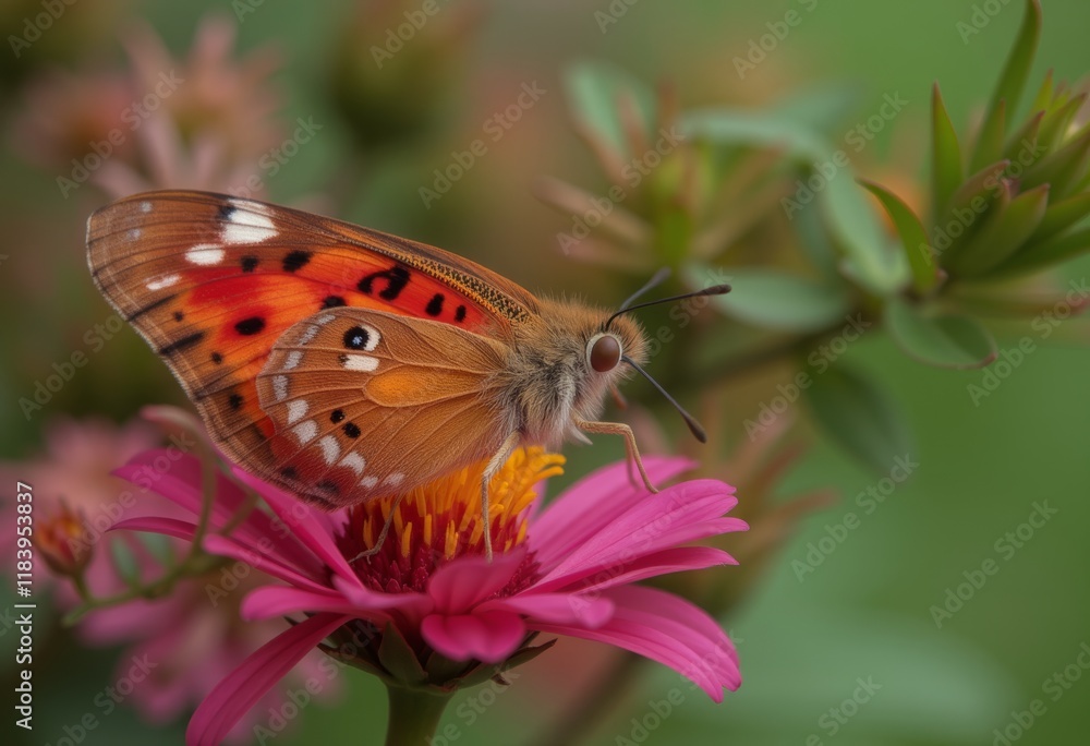 Obraz premium Painted lady butterfly on a vibrant pink flower