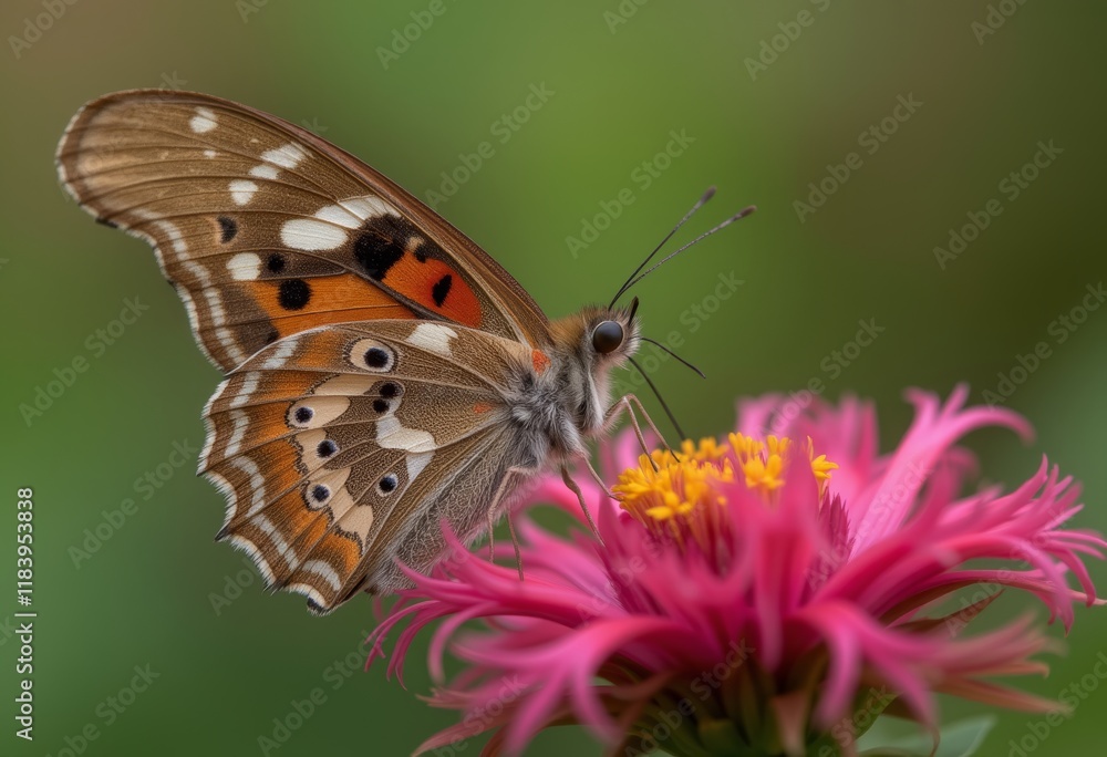 Painted lady butterfly on a vibrant pink flower Painted lady butterfly on a vibrant pink flower