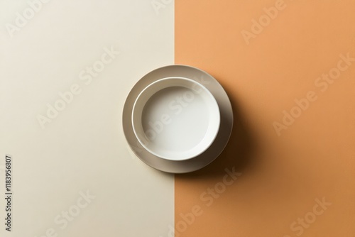 Empty Bowl and Plate on Two Tone Background photo