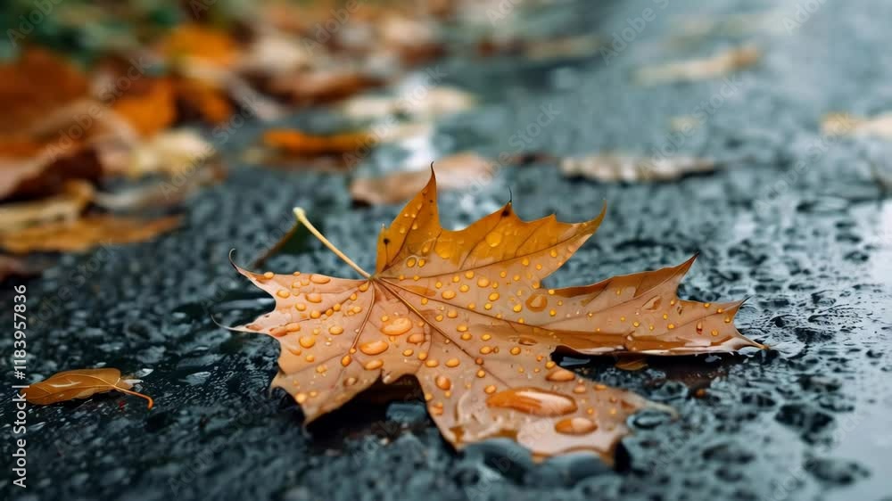 close up of wet fallen leaf on the asphalt road close up of wet fallen leaf on the asphalt road