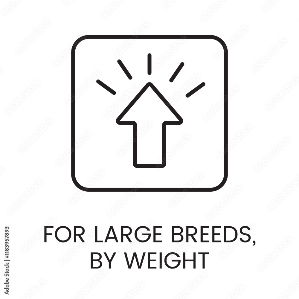 An icon of an upward arrow in a square frame in vector, representing suitability for large breeds by weight, with an editable stroke An icon of an upward arrow in a square frame in vector, representing suitability for large breeds by weight, with an editable stroke