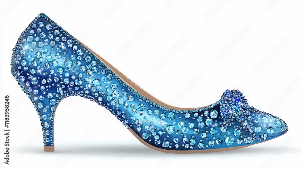 Blue Crystal High Heel Shoe, White Background, Fashion Design, Advertisement Blue Crystal High Heel Shoe, White Background, Fashion Design, Advertisement