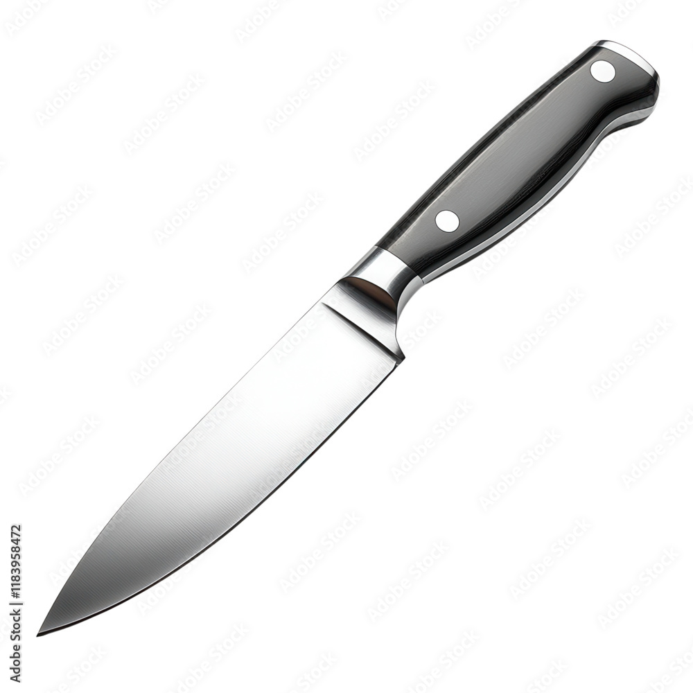 Stainless steel kitchen knife, sharp edge, sleek design, pristine white background, ideal for culinary displays, versatile kitchen tool Stainless steel kitchen knife, sharp edge, sleek design, pristine white background, ideal for culinary displays, versatile kitchen tool