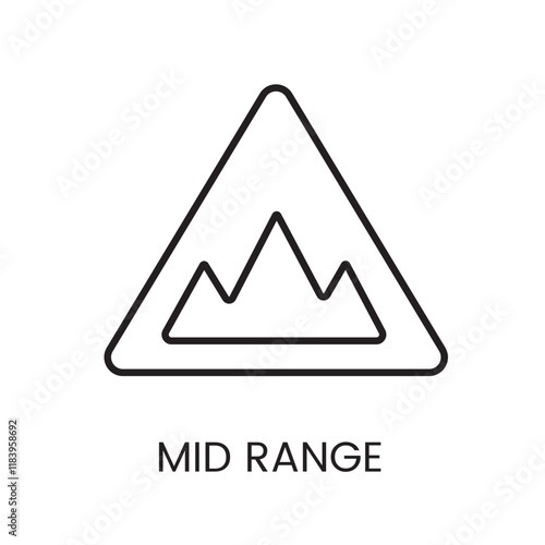 An icon of a triangle with mountains inside in vector, representing mid range quality or stability, with an editable stroke