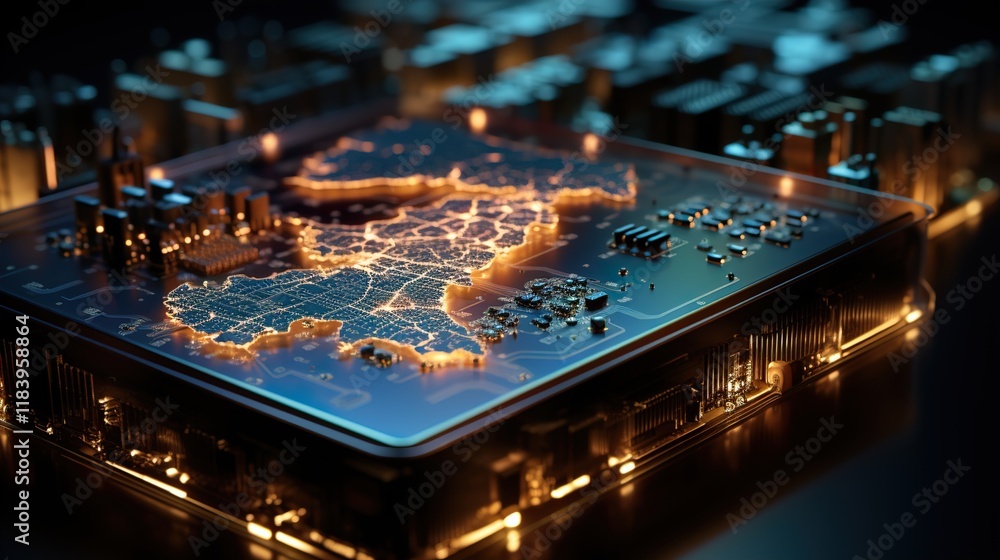 Obraz premium Digital map global network and connectivity, hitgh speed data transfer and cyber technology, information exchange 