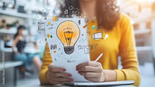 Close-up of a creative professional sketching ideas in a notebook, illustrating the intersection of a business mindset and goal-oriented creativity 