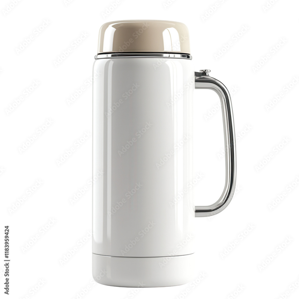 Stylish thermos flask with handle and cup lid on white, sleek design, perfect for on-the-go hydration and modern aesthetics Stylish thermos flask with handle and cup lid on white, sleek design, perfect for on-the-go hydration and modern aesthetics