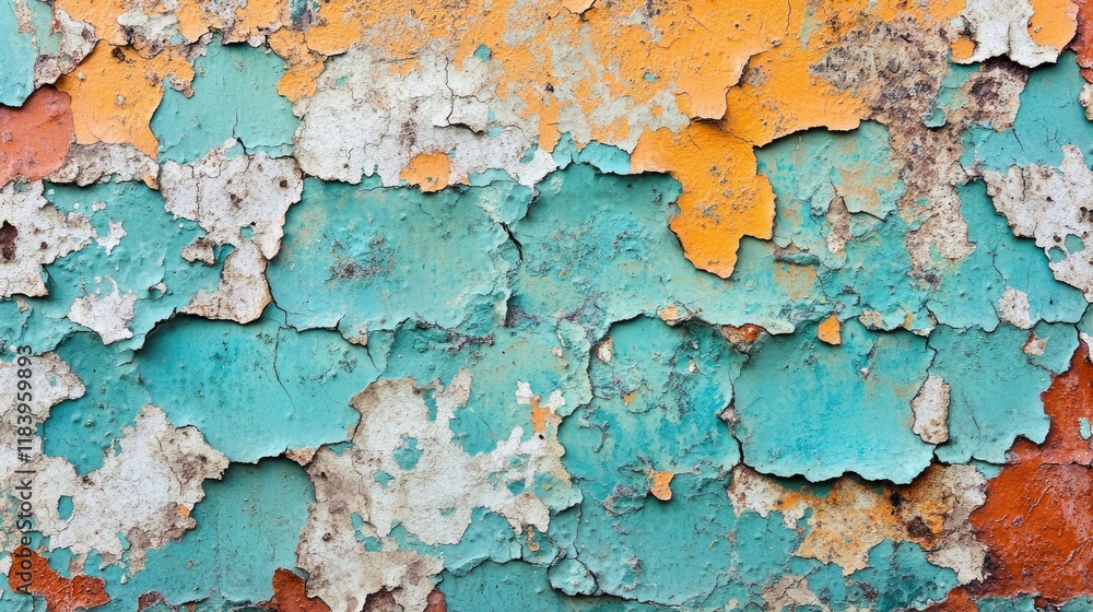 Obraz premium Peeling Paint Reveals Multicolored Layers Of Aged Surface