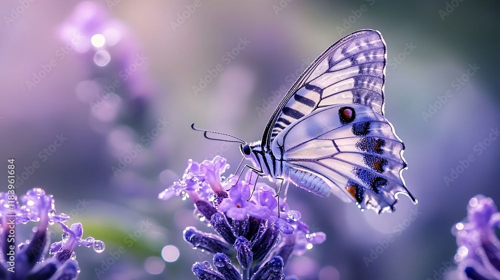 Elegant butterfly perched on lavender blossoms. Elegant butterfly perched on lavender blossoms.