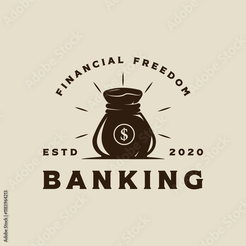 money bag logo vector vintage illustration template icon graphic design . investment banking sign or symbol for business finance concept with retro typography