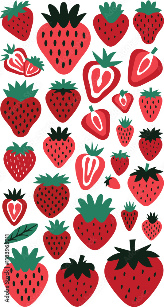 Strawberry Bundle set Red strawberries Juicy summer berries. Flat Vector illustration isolated on white background Strawberry Bundle set Red strawberries Juicy summer berries. Flat Vector illustration isolated on white background