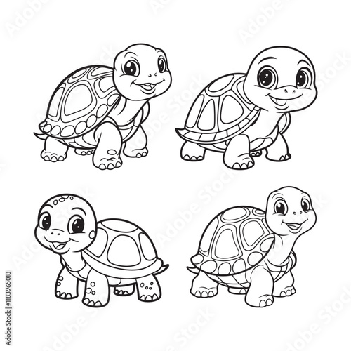 Turtle cartoon coloring page vector isolated on white background