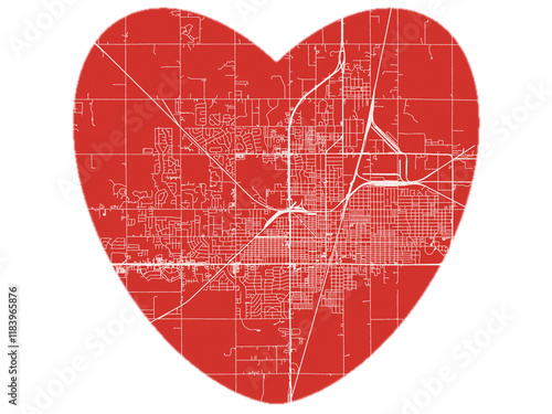 Heart-Shaped Map of Enid  Oklahoma, USA in Bold Red and White Design. photo