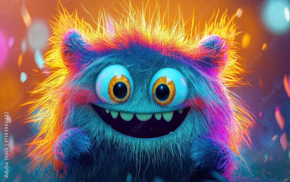 cute bright furry monster smiled and happy cute bright furry monster smiled and happy