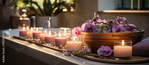 Wallpaper Mural Spa still life with burning candles and orchids in a bowl Torontodigital.ca