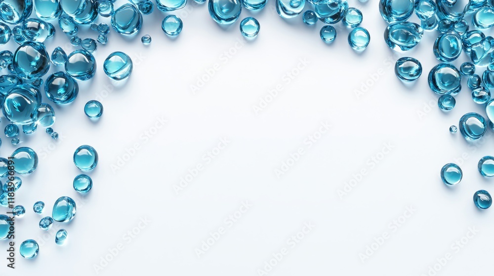 Fototapeta premium Blue Water Droplets on White Background Perfect for Freshness Theme