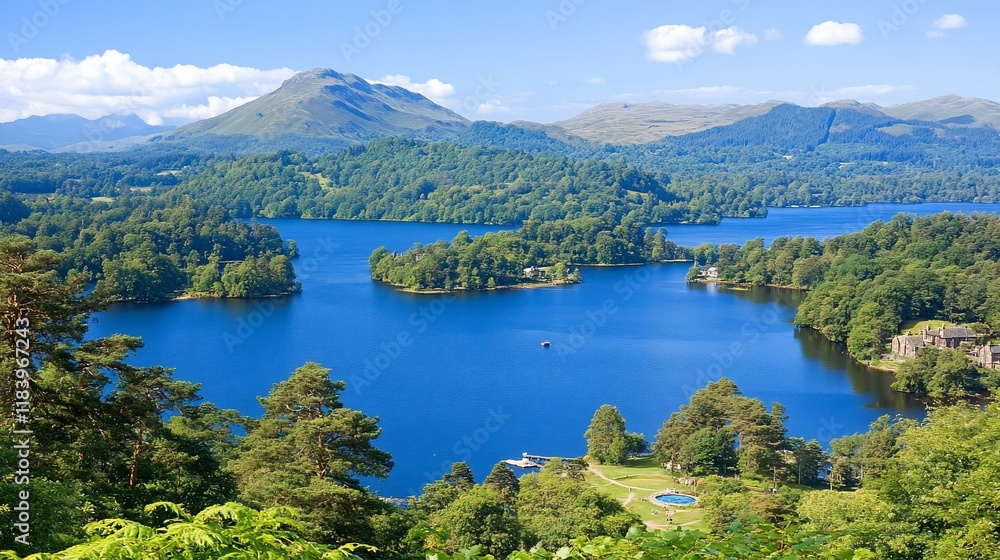 Loch Lomond Highlands Scotland aerial view summer Loch Lomond Highlands Scotland aerial view summer