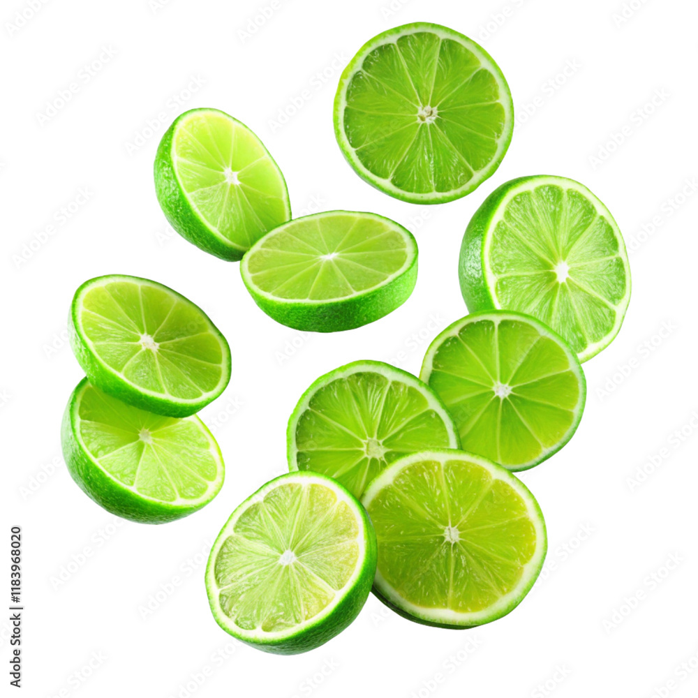 Juicy Lime Slices Falling Refreshing Green Citrus Burst Juicy Lime Slices Falling Refreshing Green Citrus Burst