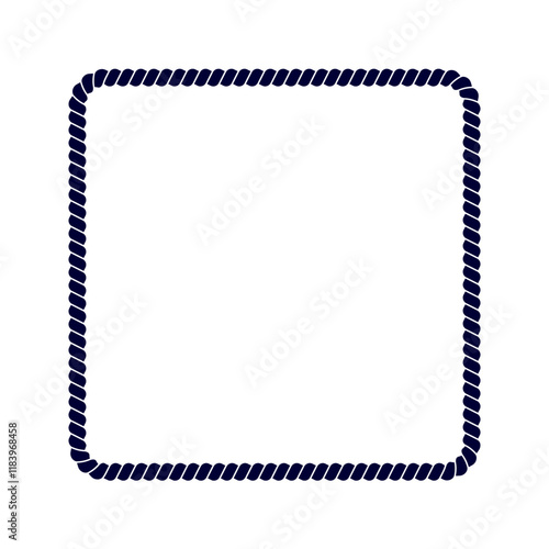 Square rope frame. Thread, hemp twine, jute, steel cable decoration element. Vignette in maritime, yacht or nautical style. Sea or ocean theme ornament. Vector graphic illustration.