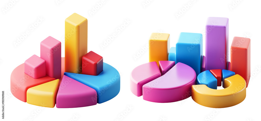 Obraz premium Colorful 3D Graphs and Charts Isolated on Transparent Background