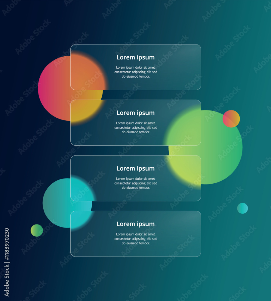 Modern infographic template with glass, gradient bubbles and minimalist design elements. Perfect for presentations, business processes, marketing strategies and data visualization