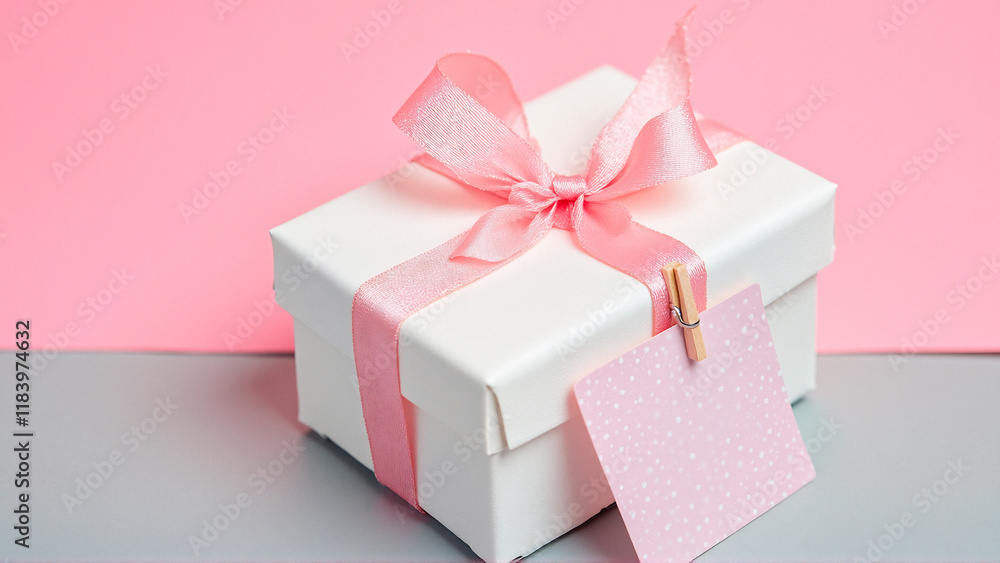 Fototapeta premium pink gift box with pink ribbon
