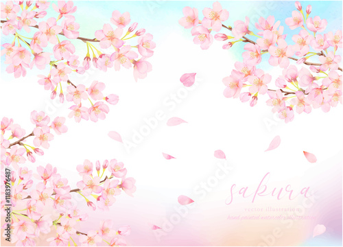 桜の花と青空の背景素材