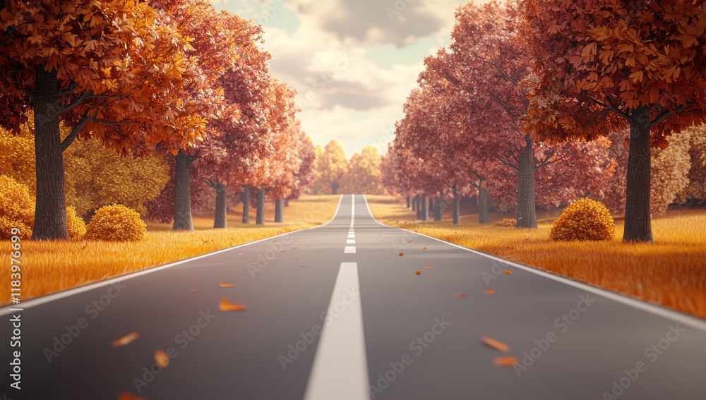 Obraz premium Scenic Autumn Road Trip Through Golden Foliage Landscape