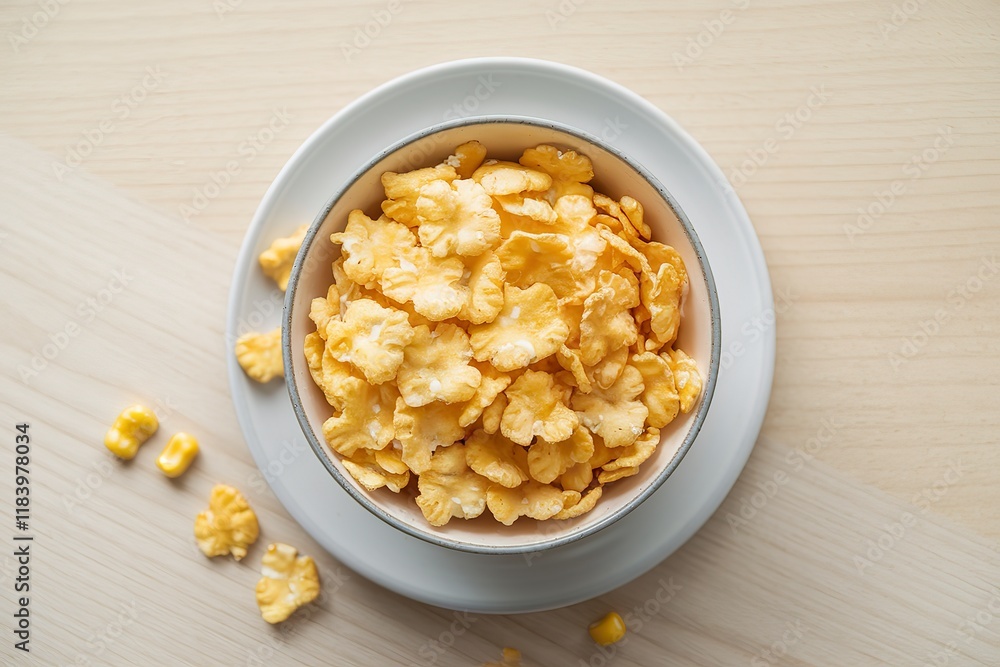 a bowl of corn flakes on a light wooden background a bowl of corn flakes on a light wooden background