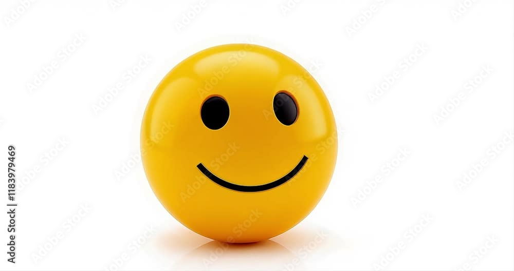 Happy emoticon, white background, 3D render, digital