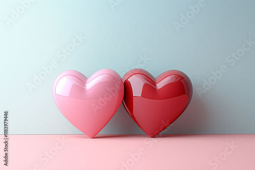 3D Pink and Red Hearts on Pastel Background photo