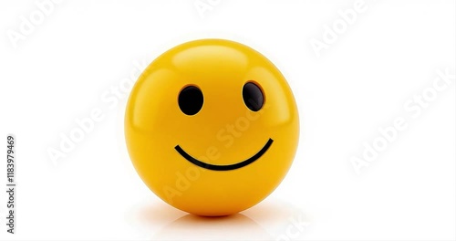 Happy emoticon, white background, 3D render, digital