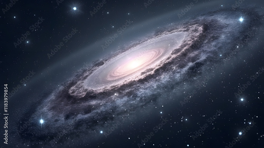 Naklejka premium Breathtaking Silver Galaxy, Stunning Spiral Nebula, Celestial Starscape, Cosmic Background, Space Exploration, Astronomical Image