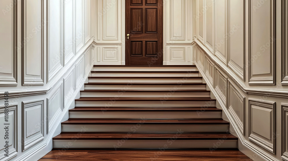 Fototapeta premium Majestic Wooden Staircase and Classic Interior Design in a Luxurious Home