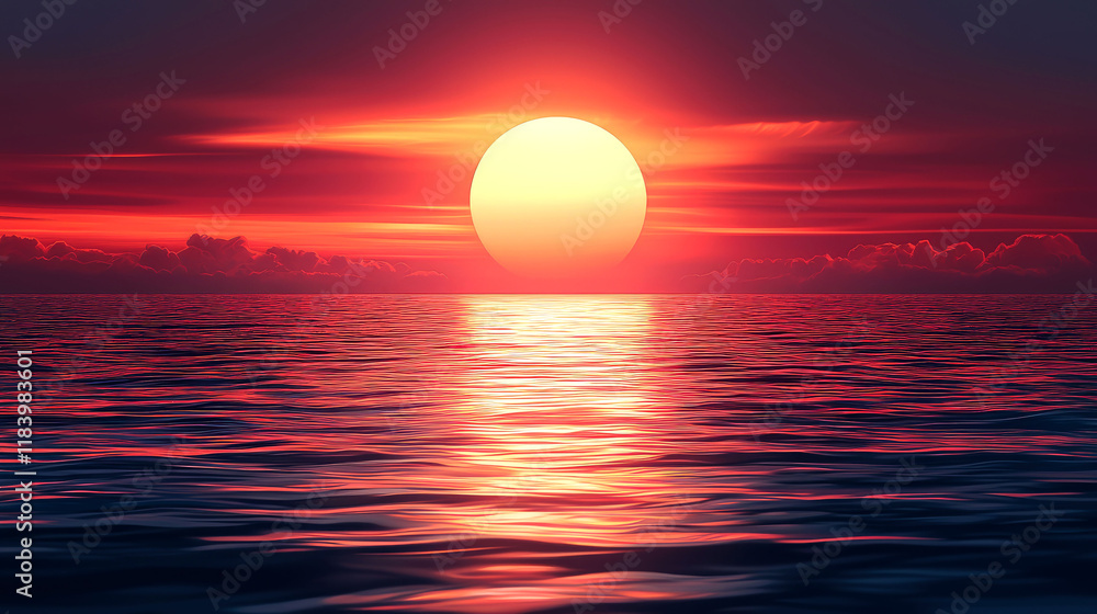 Fiery Sunset over Calm Ocean: A Serene Seascape Fiery Sunset over Calm Ocean: A Serene Seascape