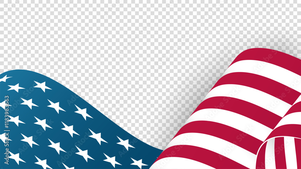 Waving Flag of the United States of America. Graphic template for American national holidays greetings cards, posters, festive banners and backgrounds. Transparent background. Vector illustration. Waving Flag of the United States of America. Graphic template for American national holidays greetings cards, posters, festive banners and backgrounds. Transparent background. Vector illustration.