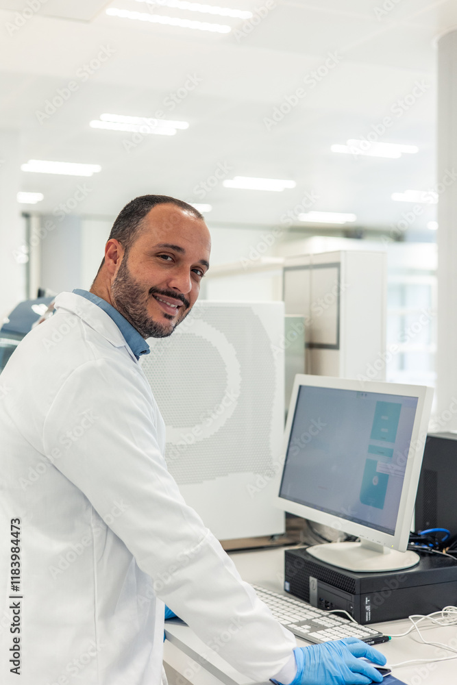Scientist working with computer in modern laboratory Scientist working with computer in modern laboratory