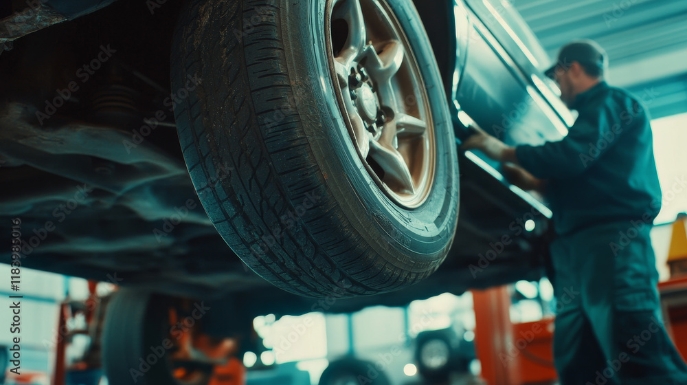 custom made wallpaper toronto digital"Precision in Action: Young Mechanic Inspecting Car Suspension"