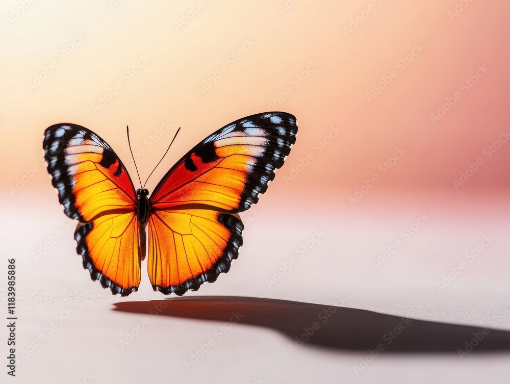 Fototapeta premium A stunning orange butterfly gracefully poised against a soft gradient background, showcasing its vibrant colors and delicate beauty.